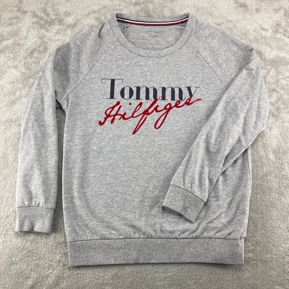Tommy Hilfiger Womens Gray Logo Graphic Raglan Sweatshirt Medium